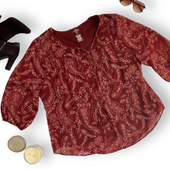 St. John’s Bay Boho Style Tunic Blouse Sheer Sleeves Sz 1X - Picture 9 of 9